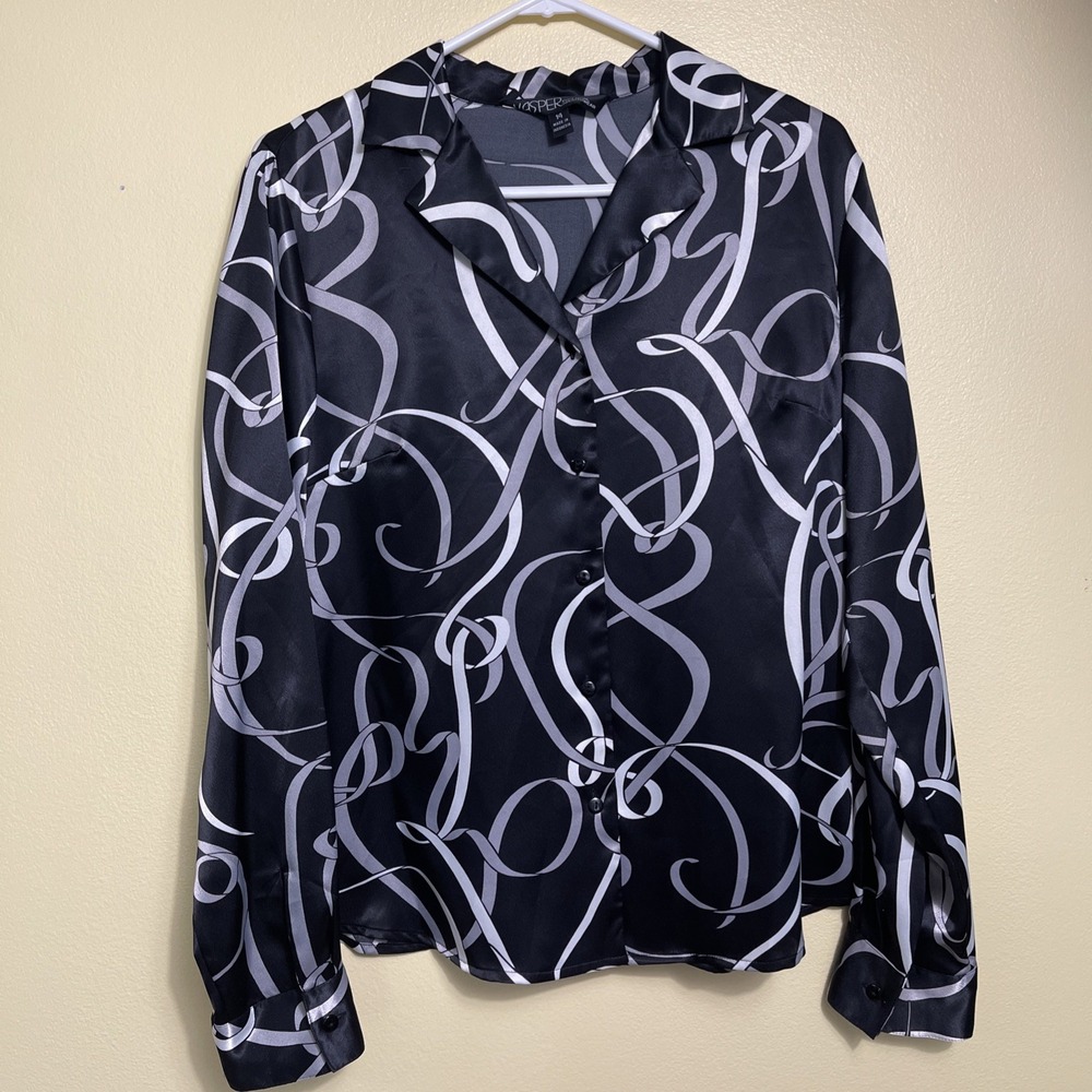 Kasper Essential Sportswear‎ V-Neck Blouse Geometric Polyester Women Sz 14